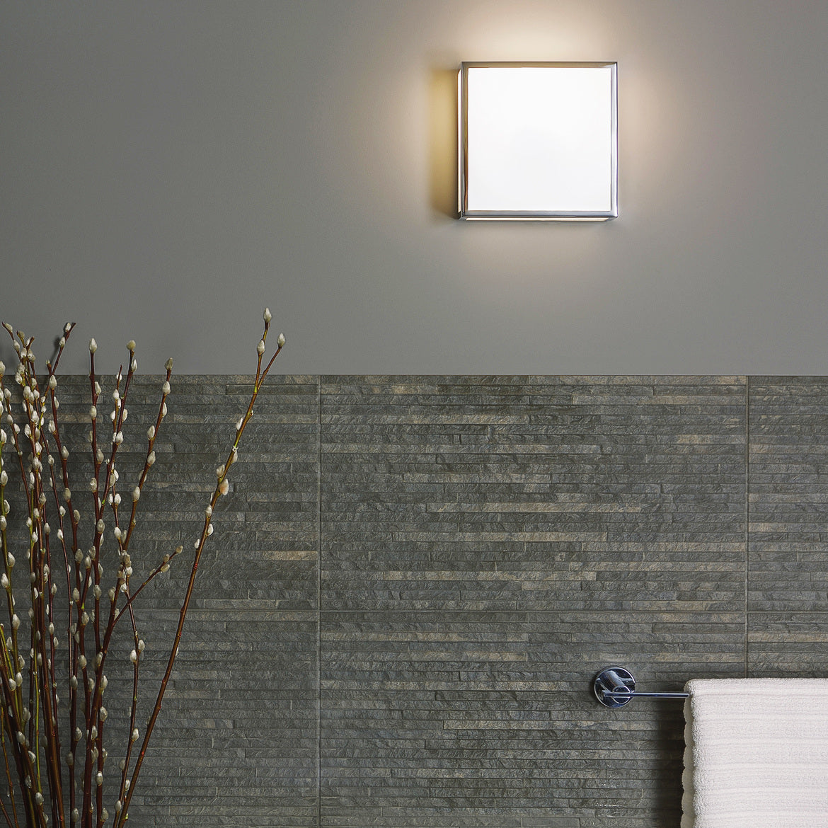 Mashiko 200 Small Square Ceiling, Chrome, E27, IP44