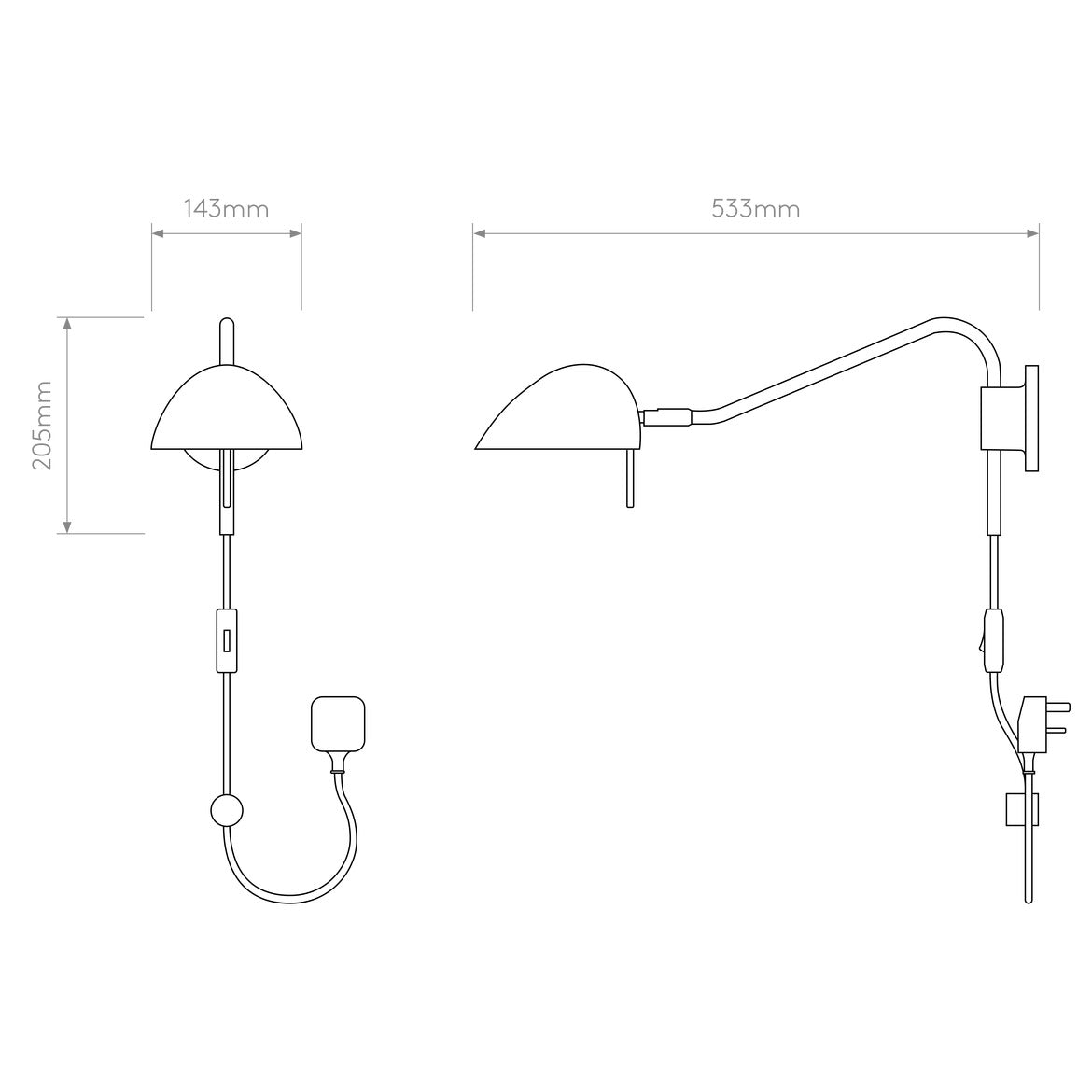 Serge Reading Wall Light, Plug In Swing Arm, G9, IP20