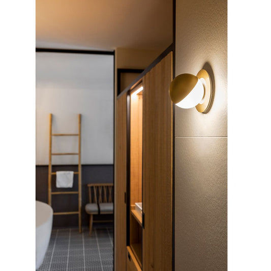 Alfi Wall Light, White Glass with Tilted Gold Cap, LED, Surface, On/Off, IP20