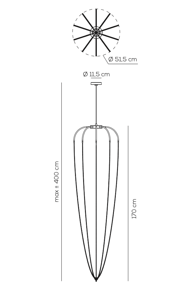 Axo Light Alysoid Pendant 51 long technical drawing