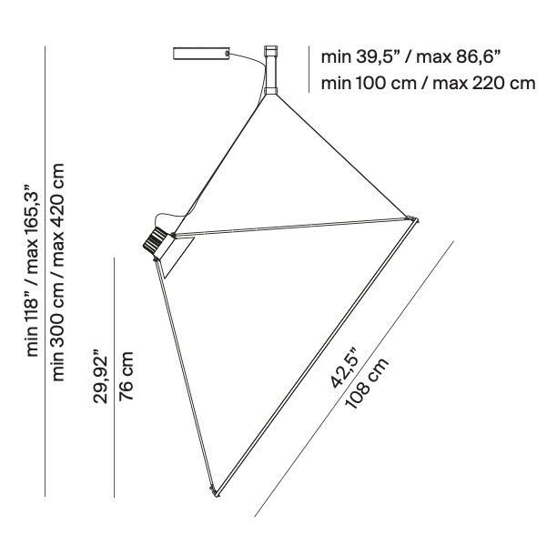 Amisol Pendant, Gold Mirror Stretch Reflector, 108 cm, LED, Push/DALI Dim, IP20