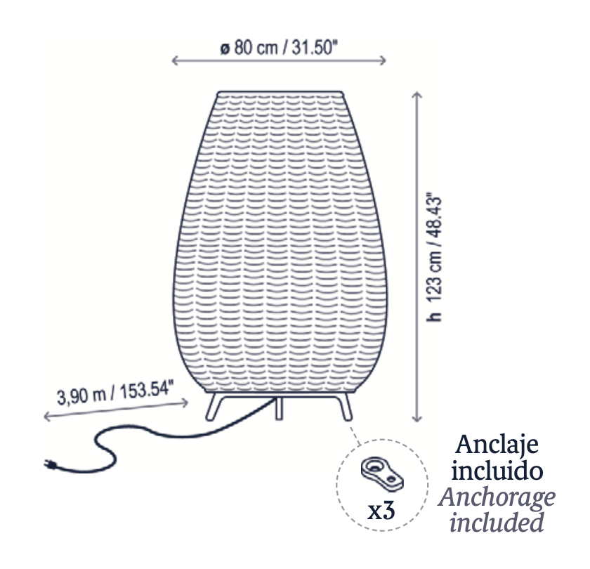 Amphora Floor 2, Large, Beige, E27, Plugs In, IP66