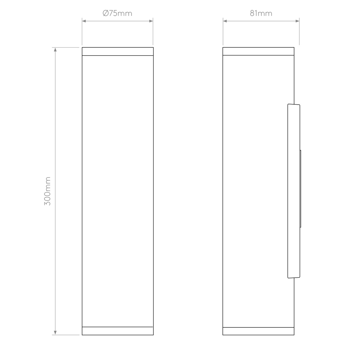 Technical drawing of a rectangular component with dimensions labeled