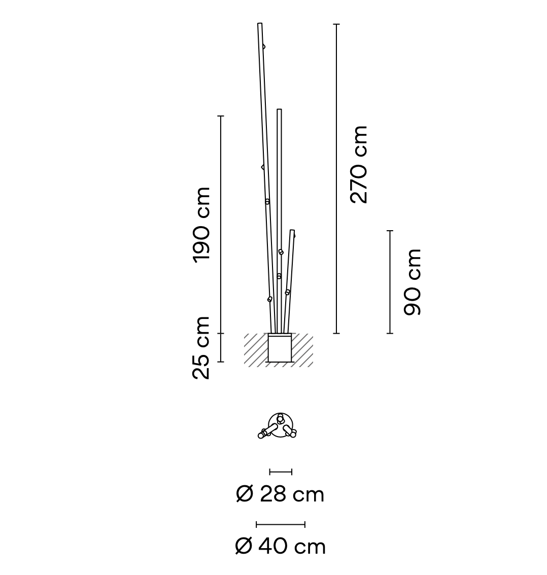 Bamboo Floor, 9 Beam, White, LED, 18.9W, On/Off, IP66