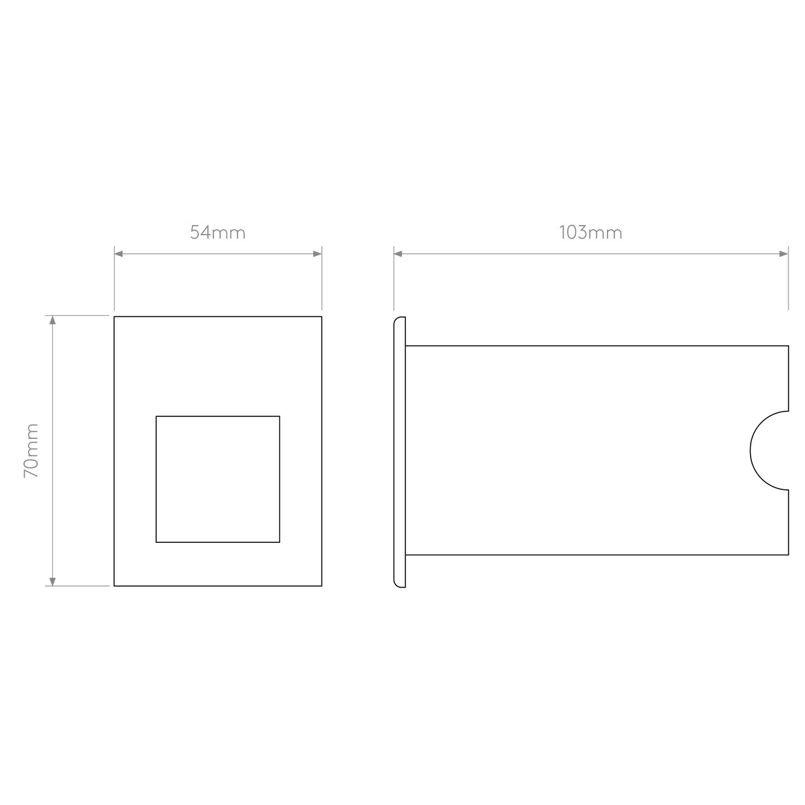 Technical drawing of a rectangular object with dimensions labeled