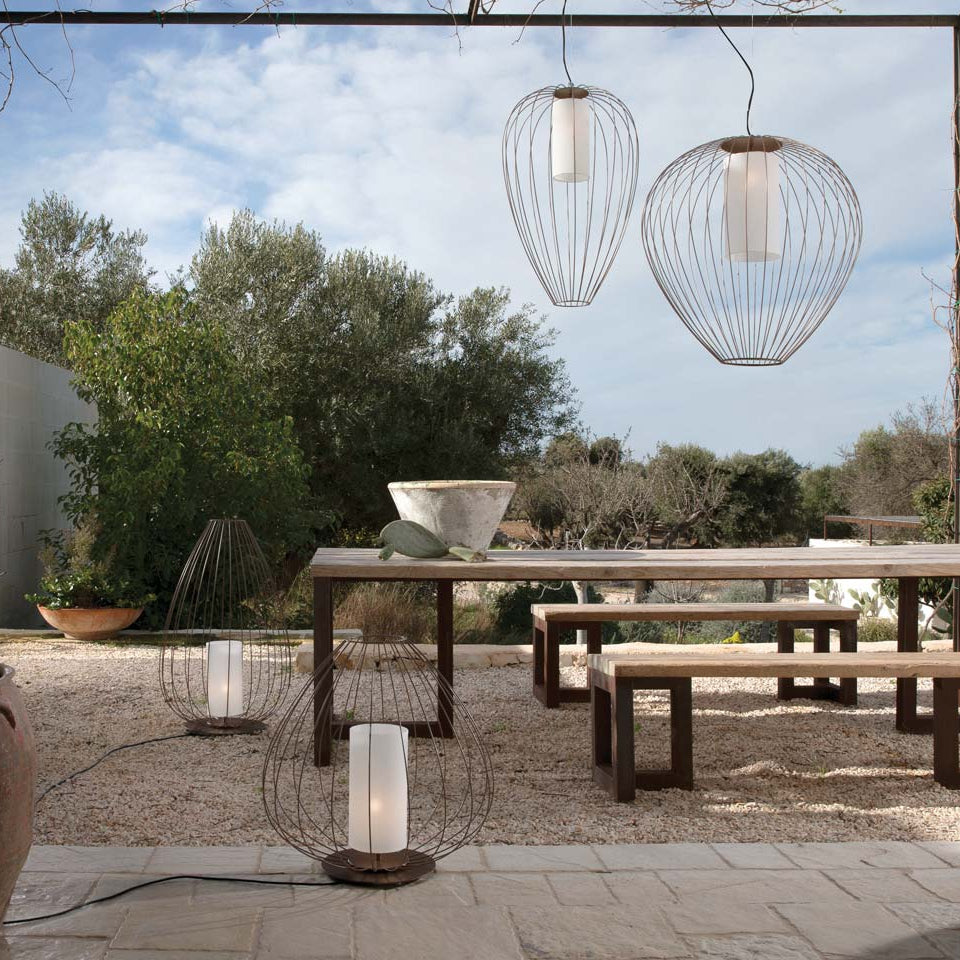 Cell Pendant Lamp, Wide, 87 cm H, White Metal with White Poly, E27, IP65