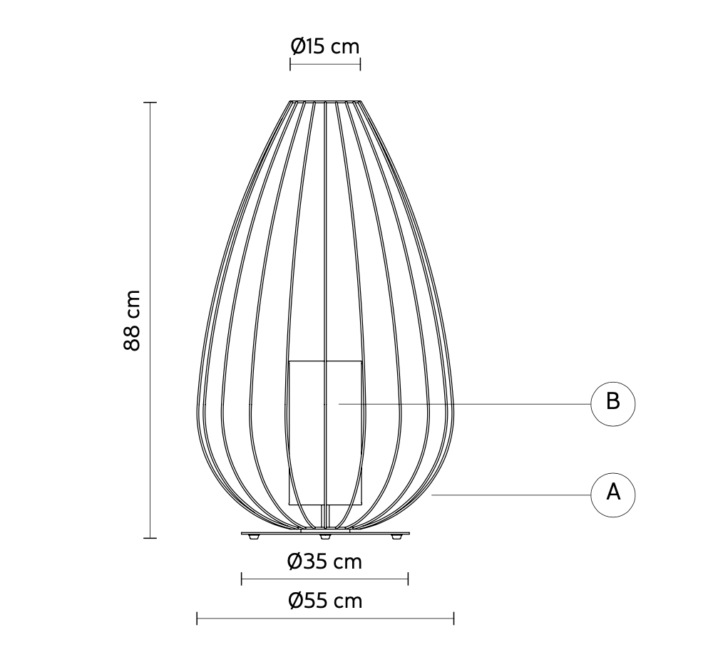 Cell Floor Lamp, Tall, 88 cm H, Bronze Metal with White Poly, E27, IP65