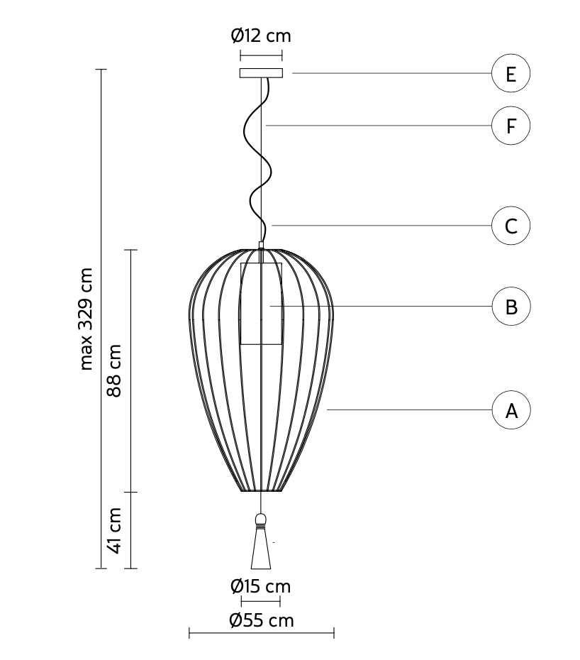 Cell Pendant Lamp, Tall, 88 cm H, Bronze Metal with White Linen and Black Tassel, E27, IP20
