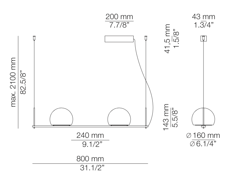 Circ Linear Pendant, 2 Lights, White Glass with Black Hardware, Surface Mount, LED, Triac Dim, IP20
