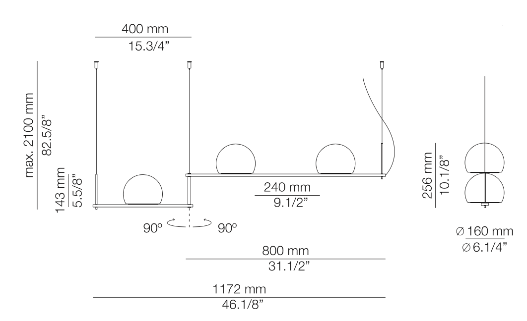 Circ Linear Pendant, Adjustable, 3 Lights, White Glass with Black Hardware, Recessed Mount, LED, Triac Dim, IP20