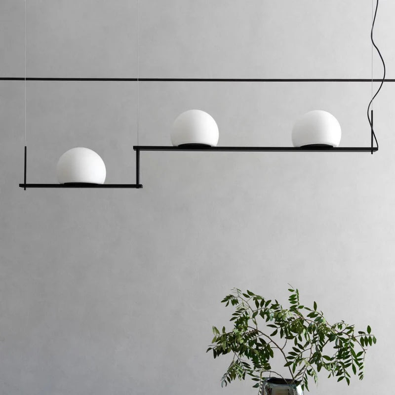 Circ Linear Pendant, Adjustable, 3 Lights, White Glass with Black Hardware, Recessed Mount, LED, Triac Dim, IP20