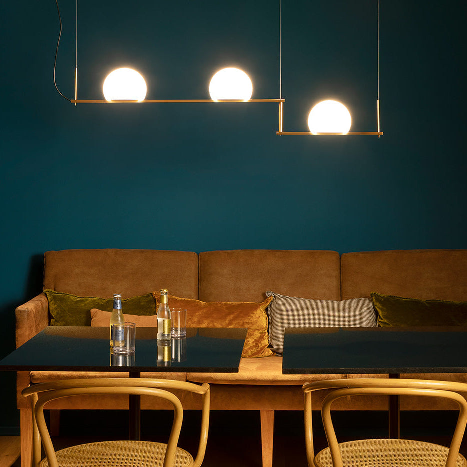Circ Linear Pendant, Adjustable, 3 Lights, White Glass with Black Hardware, Recessed Mount, LED, Triac Dim, IP20