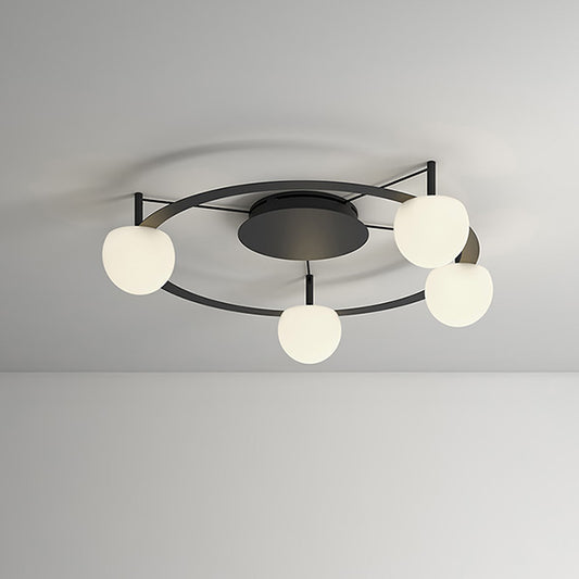 Circ Round Ceiling, 4 Lights, White Glass with Black Hardware, Surface Mount, LED, Triac Dim, IP20
