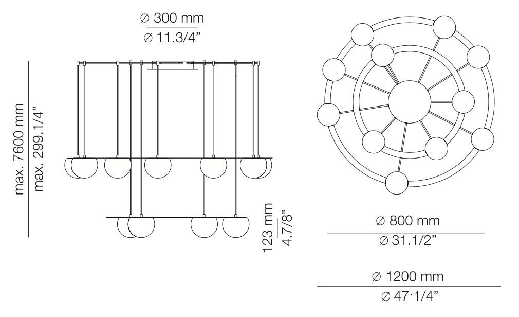 Circ Round Pendant, 2 Tiers, 4 + 7 Lights, White Glass with Gold Hardware, Surface Mount, LED, Triac Dim, IP20