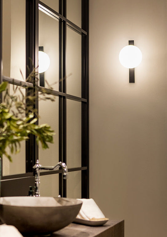 Circ Wall Light, White Glass with Black Strap, LED, Triac Dim, IP44