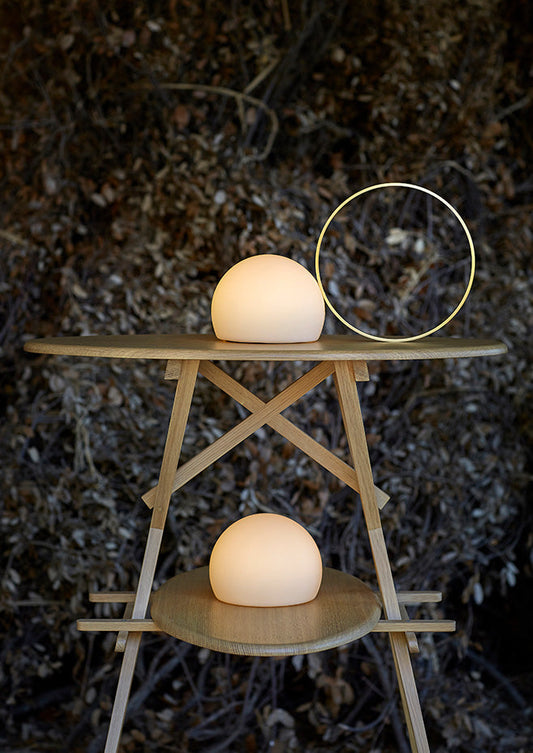Circ Wireless Table Lamp, Poly Shade with Large Gold Ring, LED, IP67 INDOOR ONLY