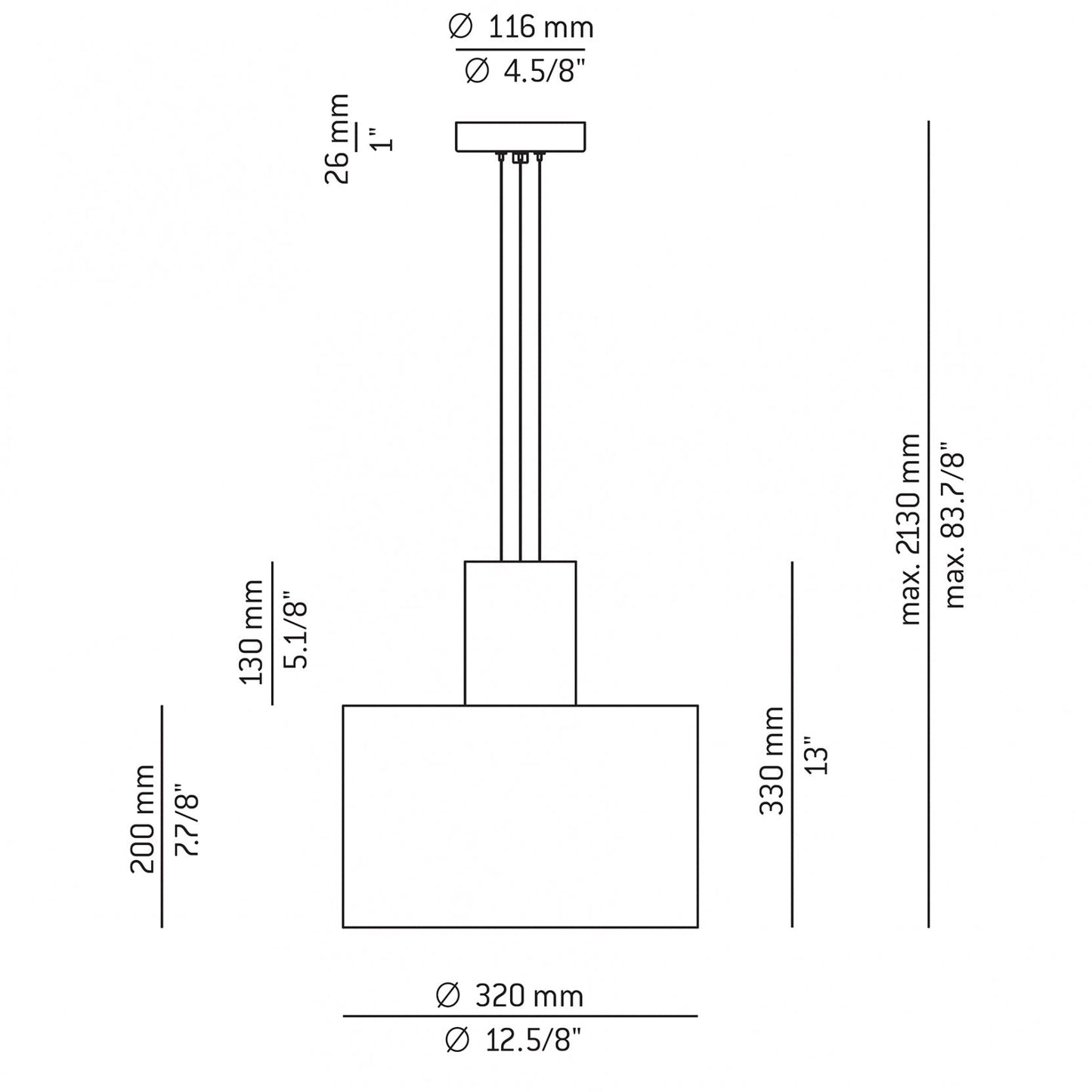 Cyls Pendant with Shade and Black Body, E27, IP20