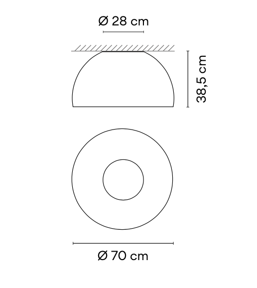 Duo Ceiling, Dome Straight Large, 70 cm ø, Cream with Wood Interior, 26.5W, LED, Dim