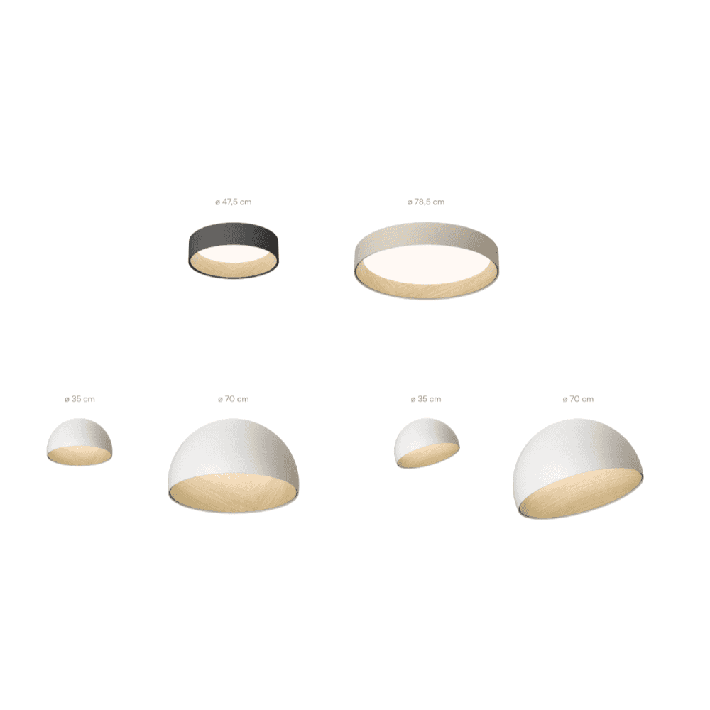 Duo Ceiling, Round Flat Large, 78.5 cm ø, Cream with Wood Interior, 50W, LED, Dim