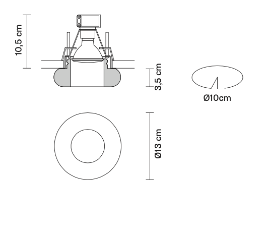 Faretti Tondo Semi-Flush Downlight, Clear Glass, GU10, IP20