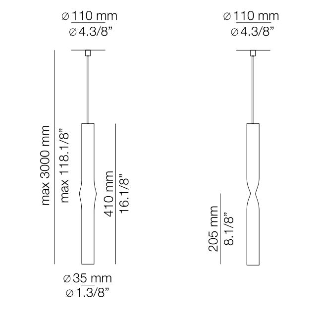 Flow Pendant, Black, 41 cm H, LED, Recessed Mount, Triac Dim