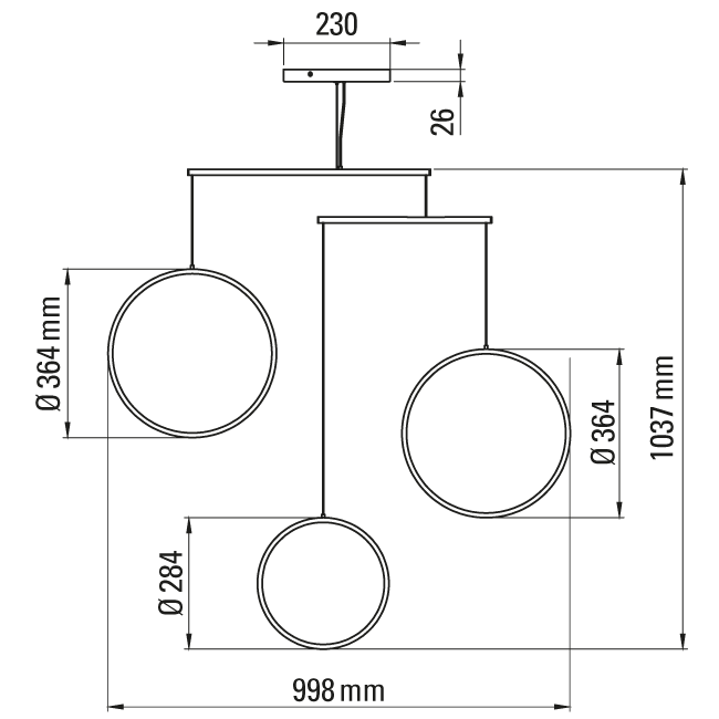 DCW Editions Focus pendant with 3 circles technical drawing