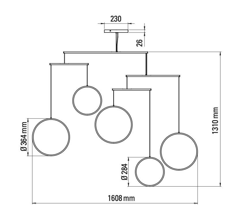 Focus Pendant, 5 Light, Black, LED, Triac Dim, IP20