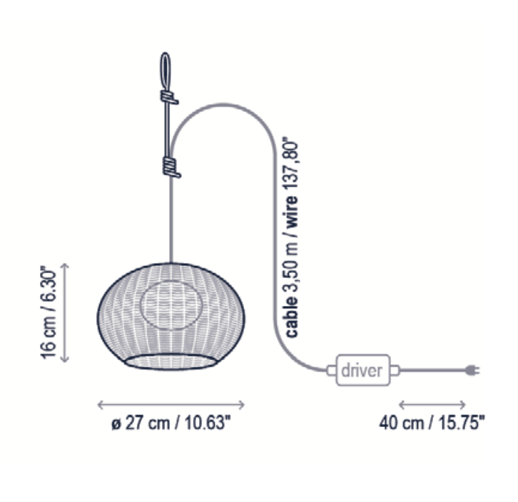 Garota Pendant, Small, Brown, LED, 8.4W, On/Off, Plugs In, IP66
