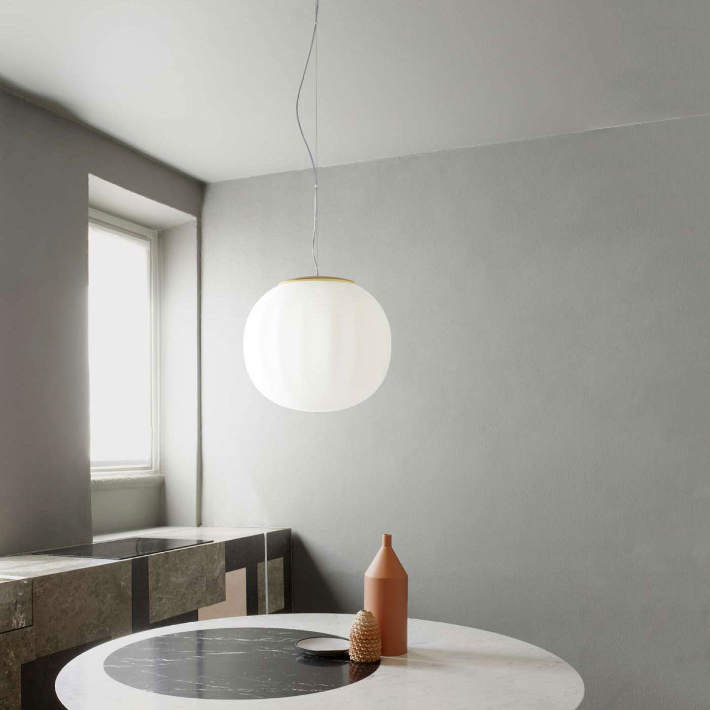 Lita Pendant, 14 cm, White Glass with Ash Wood Cap, G9, IP20