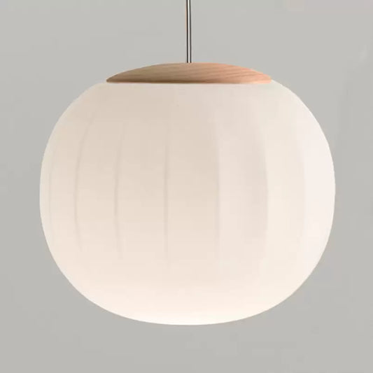 Lita Pendant, 42 cm, White Glass with Ash Wood Cap, E27, IP20