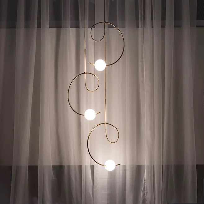 Loop Pendant, 6 Light Cluster, White Glass with Gold, LED, Triac Dim, IP20