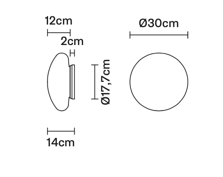 Lumi Crescent Wall, 30 cm, White Glass, E27, IP20