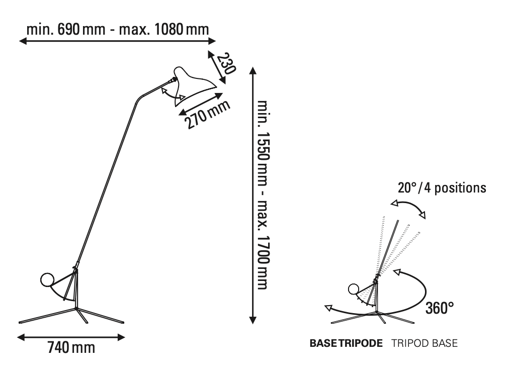 DCW Editions Mantis floor lamp BS1 technical drawings