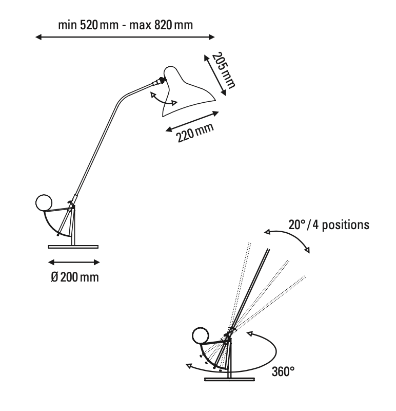 DCW Editions Mantis table lamp BS3 technical drawing