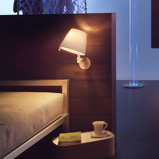 Melampo Reading Wall Light, Aluminium with Grey Silk Shade, E14 IP20