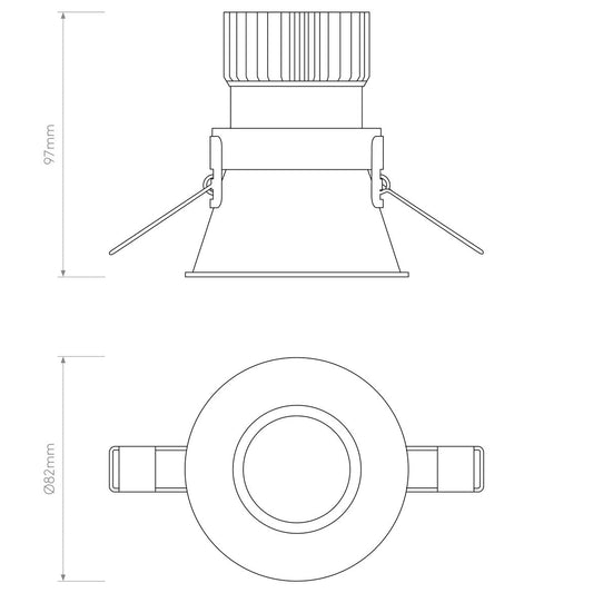 Technical drawing of a ceiling light fixture with dimensions