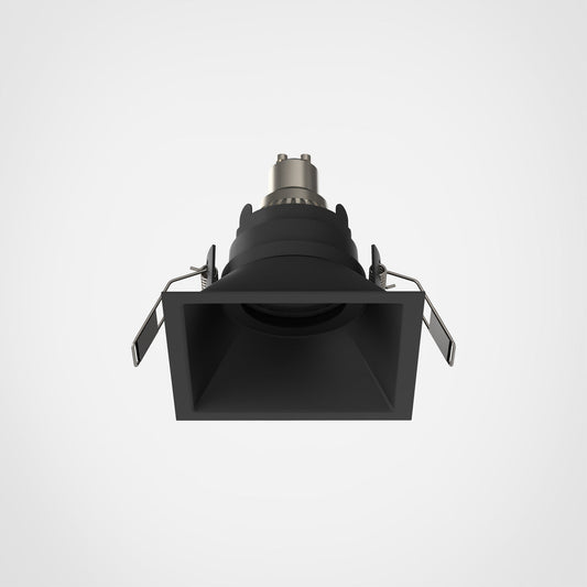 Black square recessed ceiling light on a white background