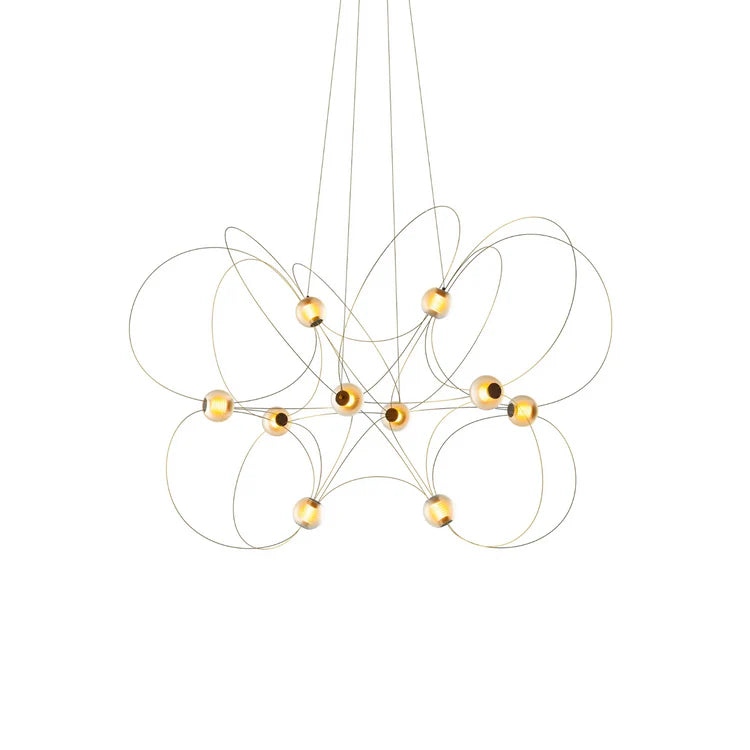 Munari 10, Oblong, Gold Steel with Frosted Acrylic Spheres, LED, 32W, 2400K, Triac Dim, IP20