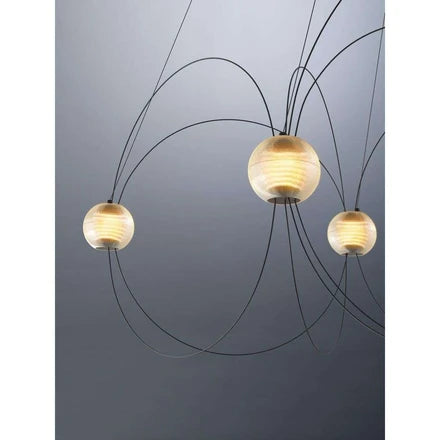 Munari 10, Oblong, Gold Steel with Frosted Acrylic Spheres, LED, 32W, 2400K, Triac Dim, IP20