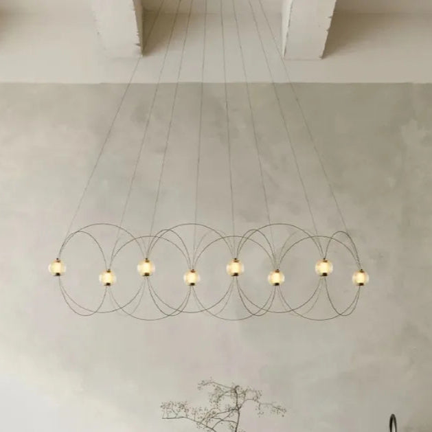Munari 10, Oblong, Gold Steel with Frosted Acrylic Spheres, LED, 32W, 2400K, Triac Dim, IP20