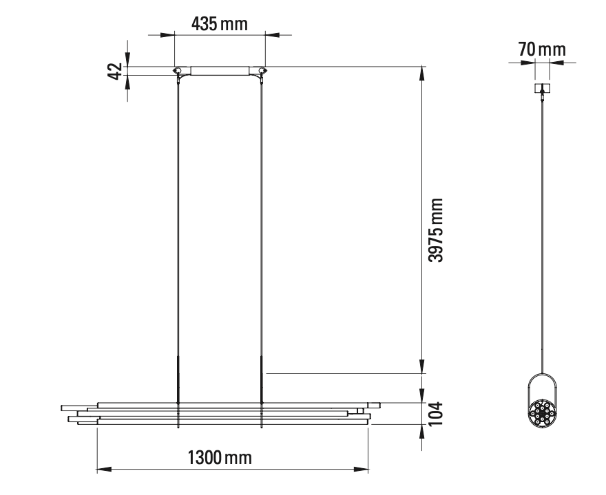 NL 12 Pendant, Linear, Horizontal, Frosted Glass Tubes, LED, 2700K, IP20