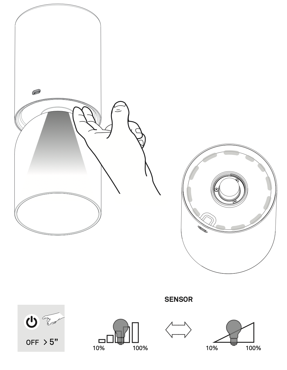Nui Mini Wireless Table, White Shade, LED, Touch Dim, IP54