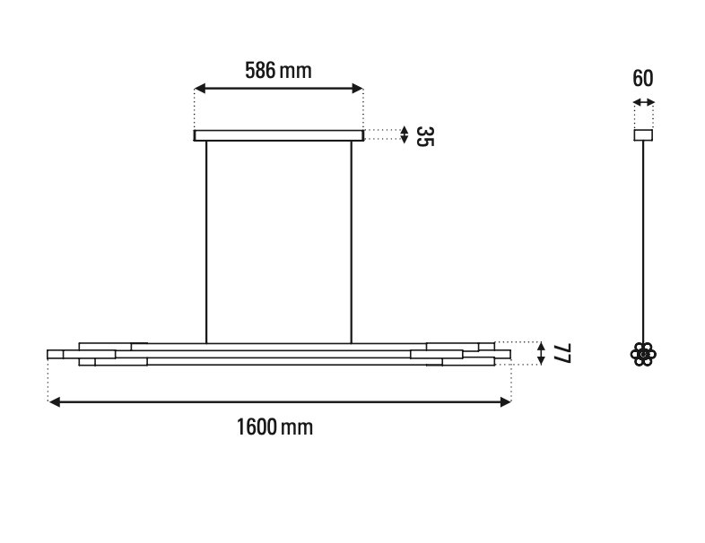 Org Pendant, Linear, Horizontal, 1600 L, Gold, LED, Triac Dim, IP20
