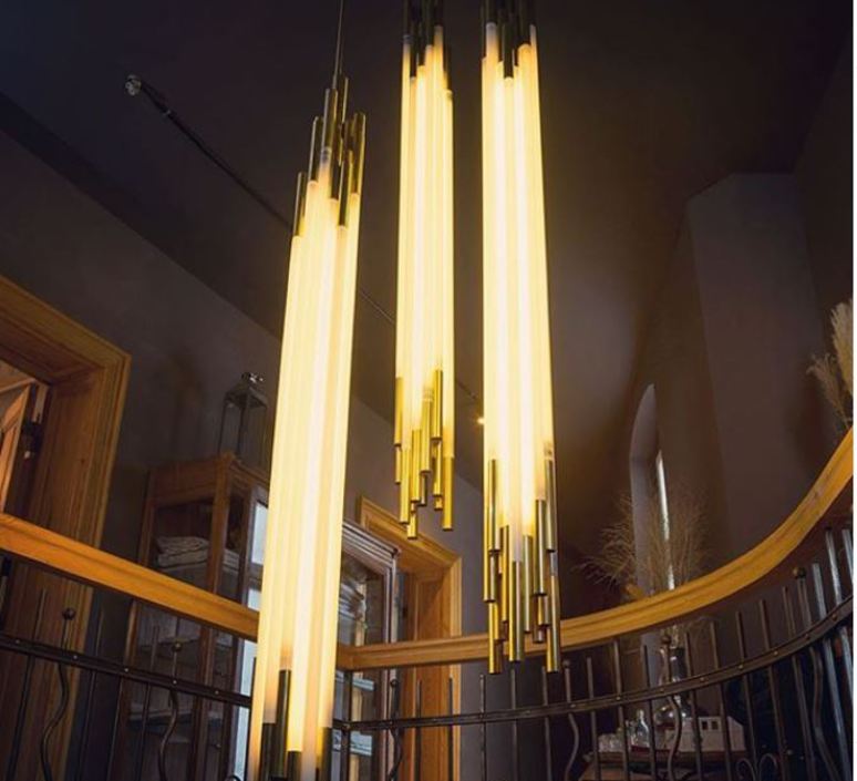 Org Pendant, Linear, Vertical, 2000 L, Gold, LED, Triac Dim, IP20