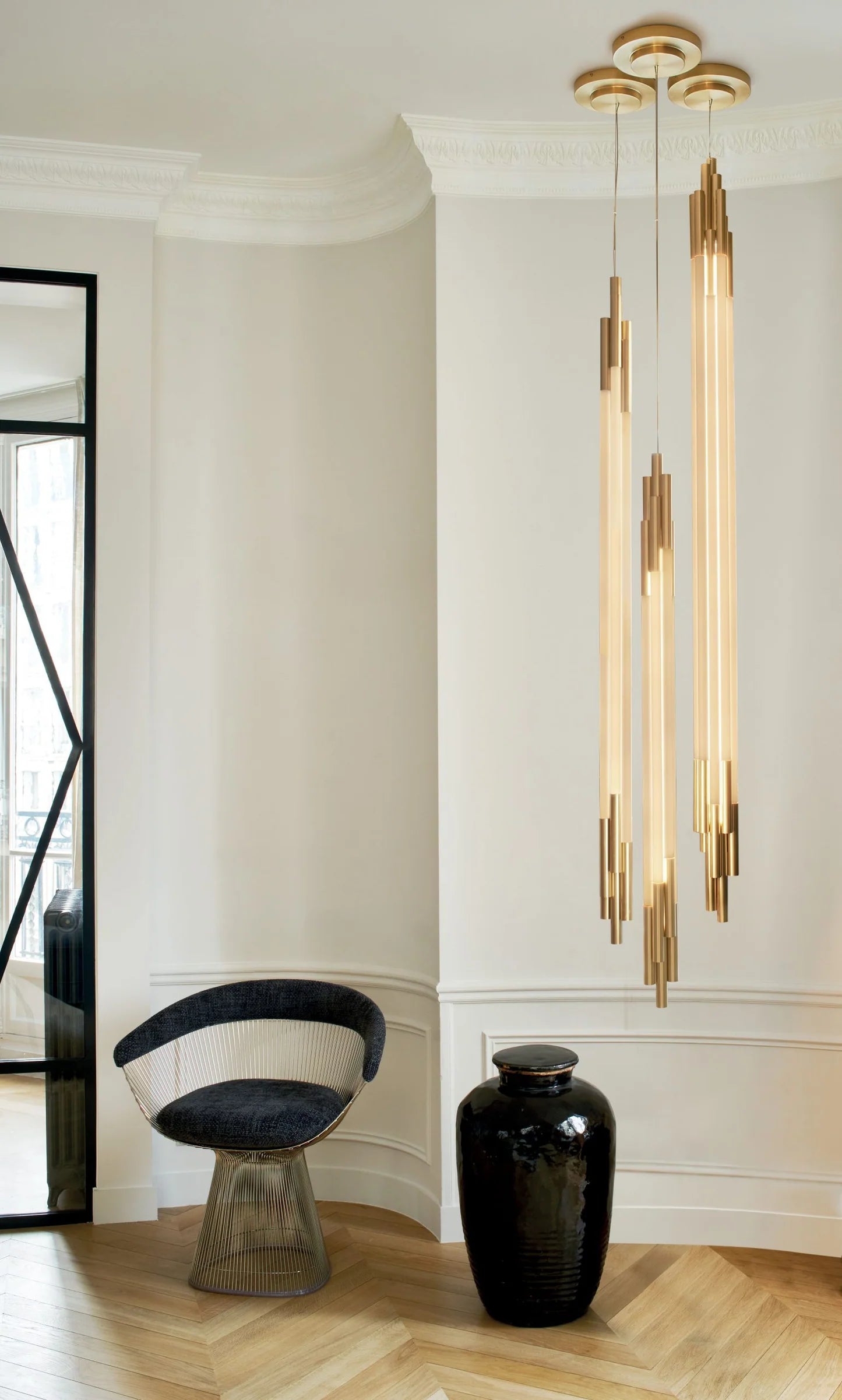 Org Pendant, Linear, Vertical, 2000 L, Gold, LED, Triac Dim, IP20