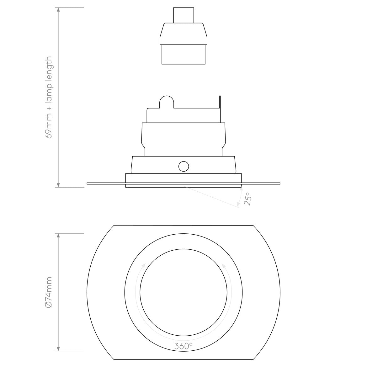 Pinhole Flush Round Downlight, White, Adjustable, GU10, IP20, Fire Rated