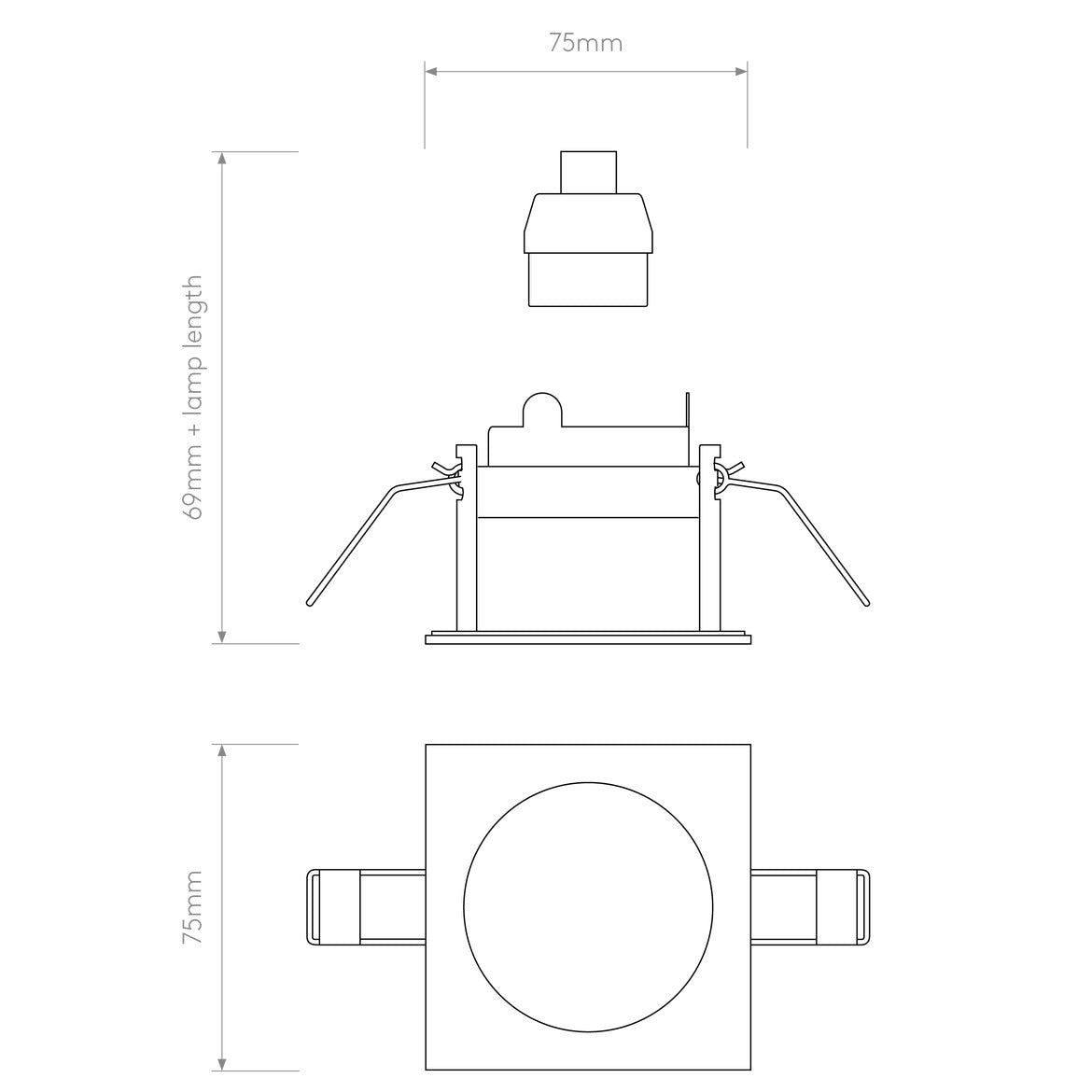 Pinhole Slimline Square Downlight, Fixed, White, GU10, IP65, Fire Rated