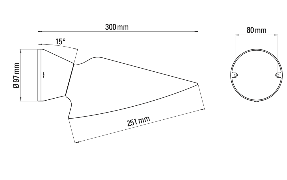 DCW Editions Plume wall light with IP44 rating technical drawing