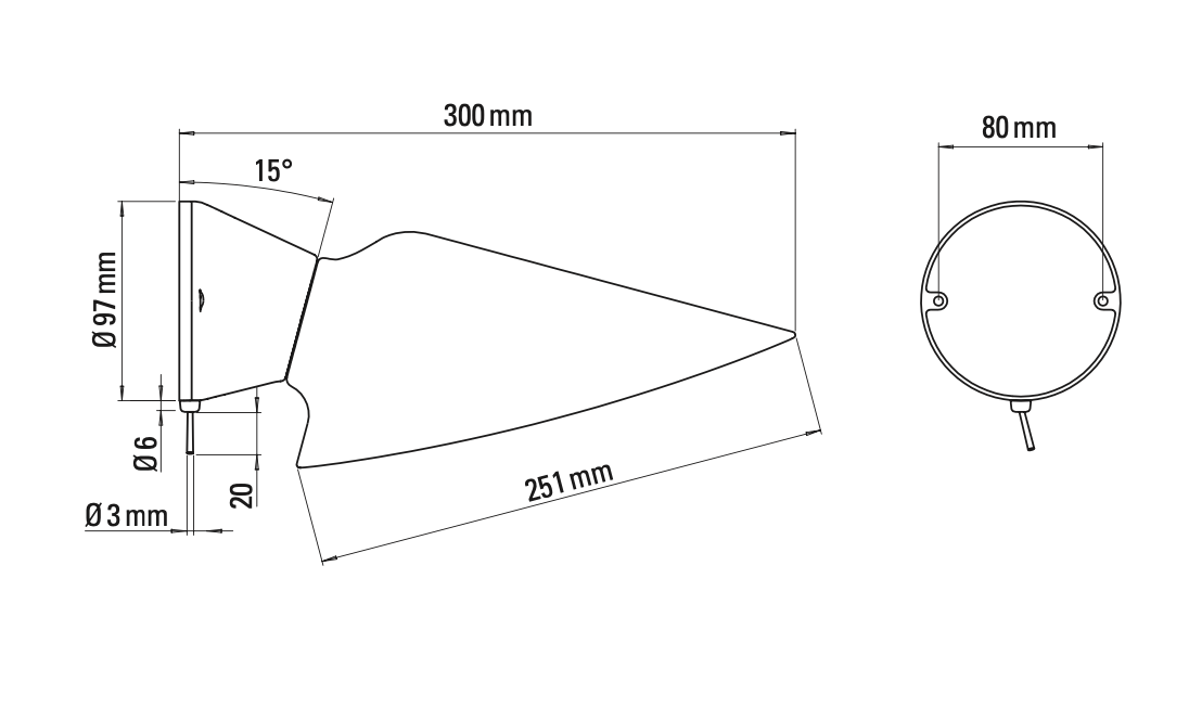 DCW Editions Plume wall light with thumbswitch technical drawing