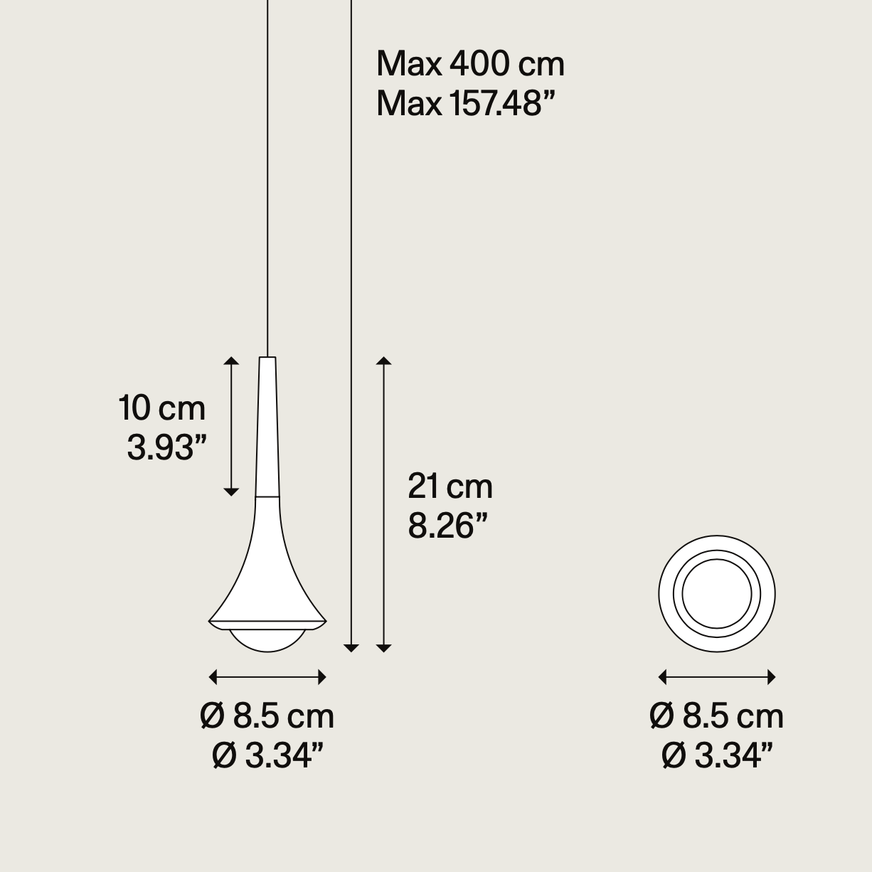 Lodes Rain pendant technical drawing